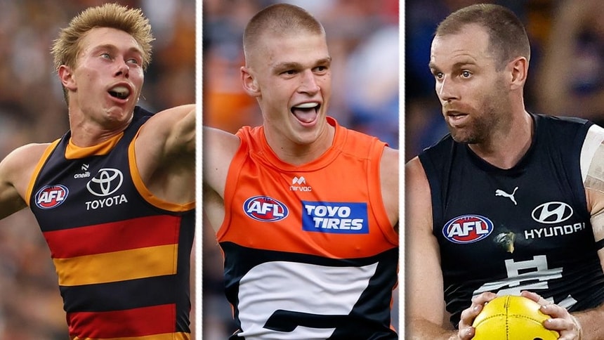 Sid Draper, Max Gruzewski and Sam Docherty. Pictures: AFL Photos